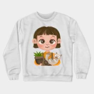 Little Girl and Cat Crewneck Sweatshirt